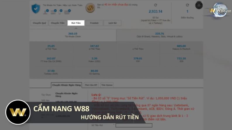 Read more about the article [W88] HƯỚNG DẪN RÚT TIỀN W88 THÀNH CÔNG 100% – RÚT TIỀN ĐA KÊNH – VỀ NGAY SAU 3 PHÚT