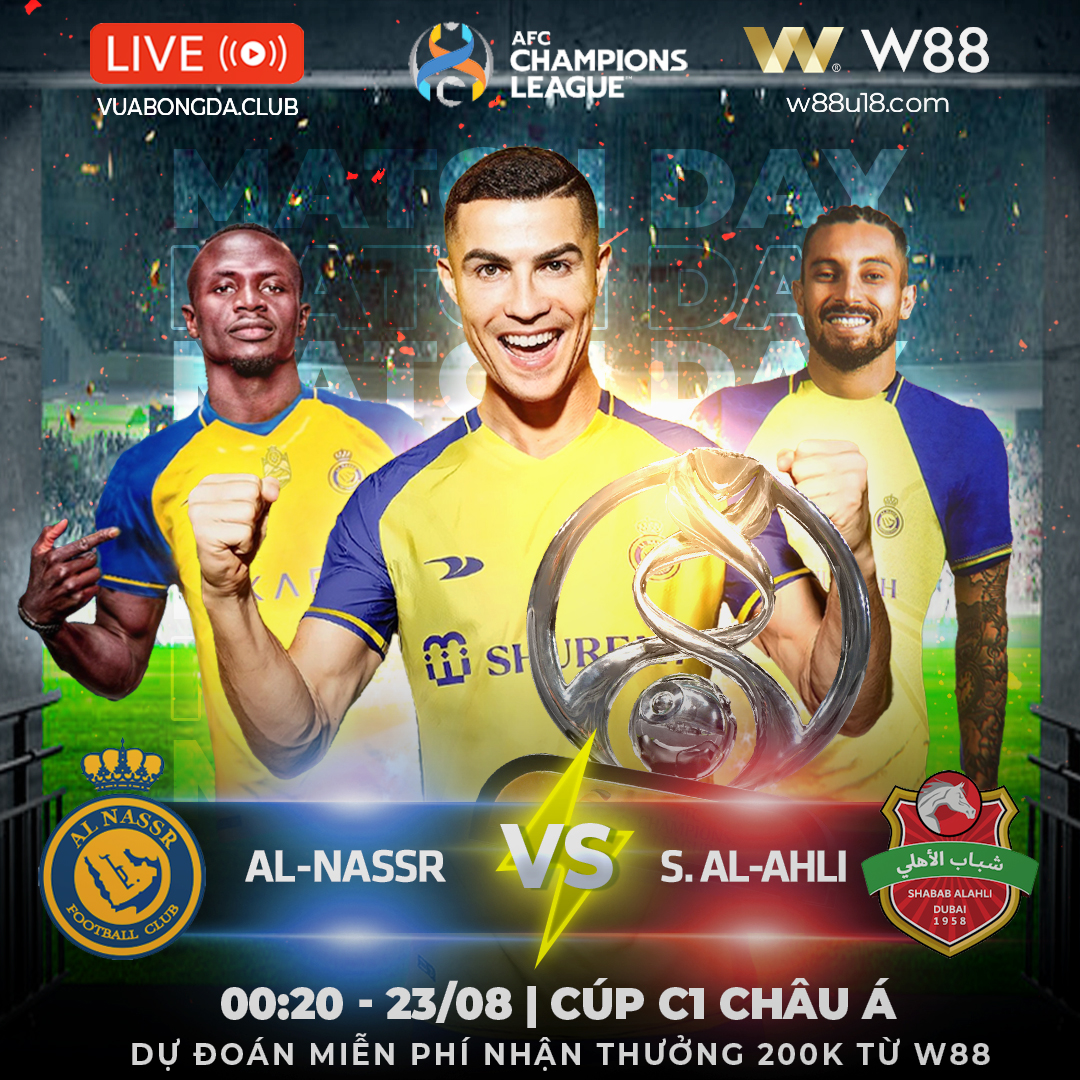 You are currently viewing [W88 – MINIGAME] AL NASSR – S. AL AHLI | CÚP C1 CHÂU Á | RONALDO RA MẮT